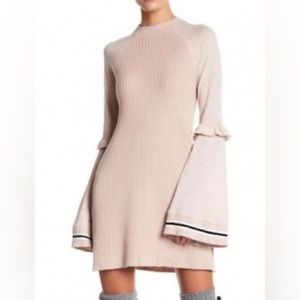 Free people pink sweater dress with bell sleeves